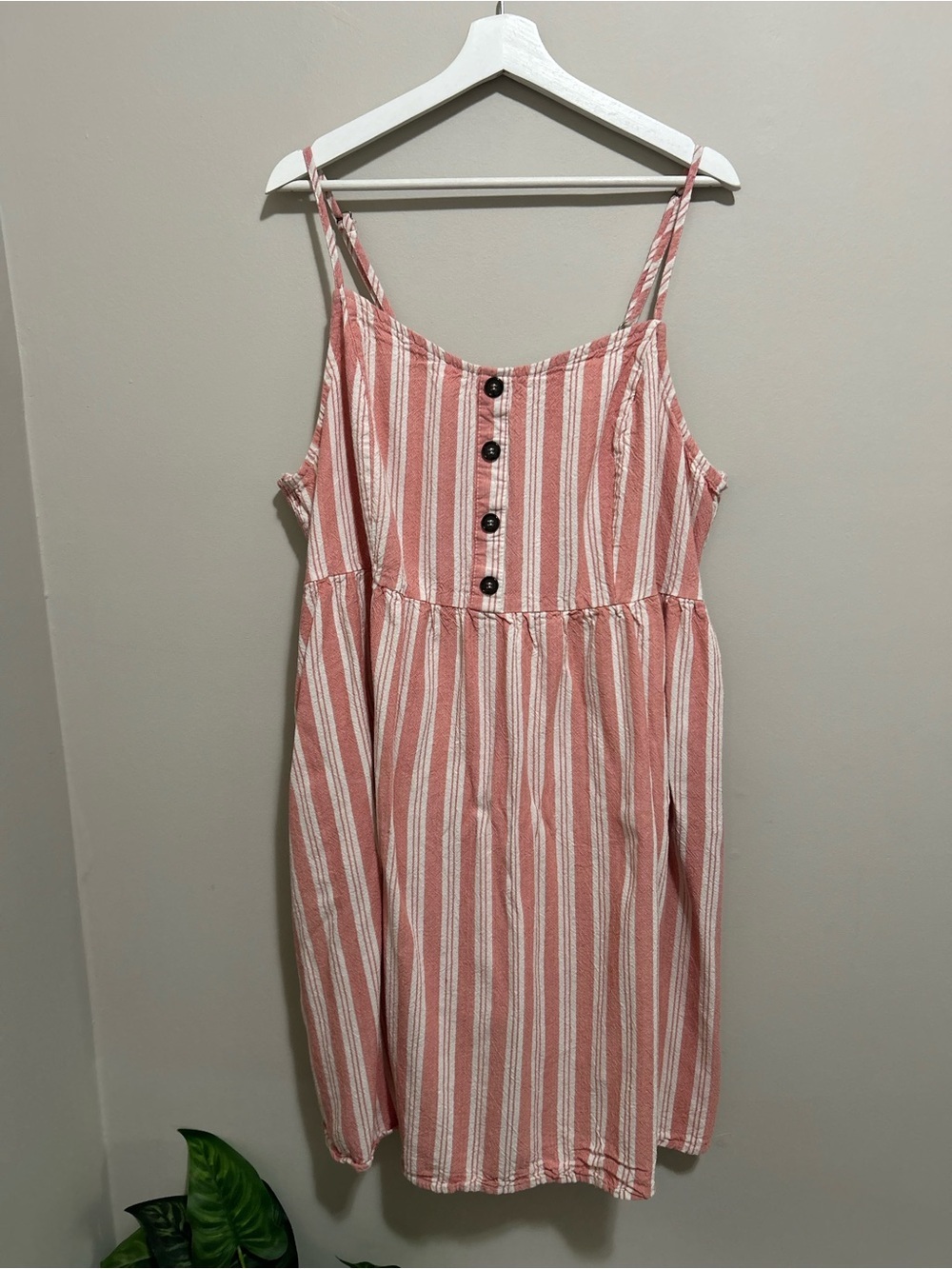 Striped Pink and White Linen-Blend Midi Dress